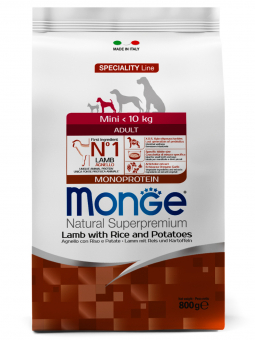 Корм Monge Speciality Line Mini Adult Lamb для взрослых собак малых пород с ягненком, рисом и картофелем