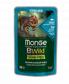 Паучи Monge BWild Grain Free для стерилизованных кошек с тунцом, креветками и овощами беззерновые
