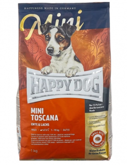 Корм Happy Dog Mini Toscana Тоскана для взрослых собак малых пород с уткой и лососем