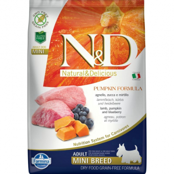 Корм Farmina N&D Adult Grain Free Mini беззерновой для собак мелких пород тыква, ягненок и черника