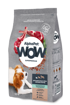 Корм Alphapet WOW Superpremium для взрослых собак мелких пород с чувствительным пищеварением с ягненком и бурым рисом