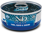 Консервы Farmina N&D Cat Ocean Tuno, Squid & Shrimp для кошек с тунцом, кальмаром и...