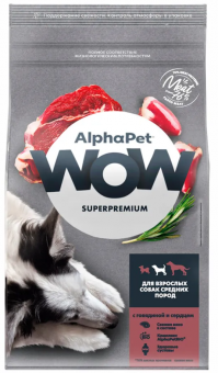 Корм Alphapet WOW для взрослых собак средних пород с говядиной и сердцем