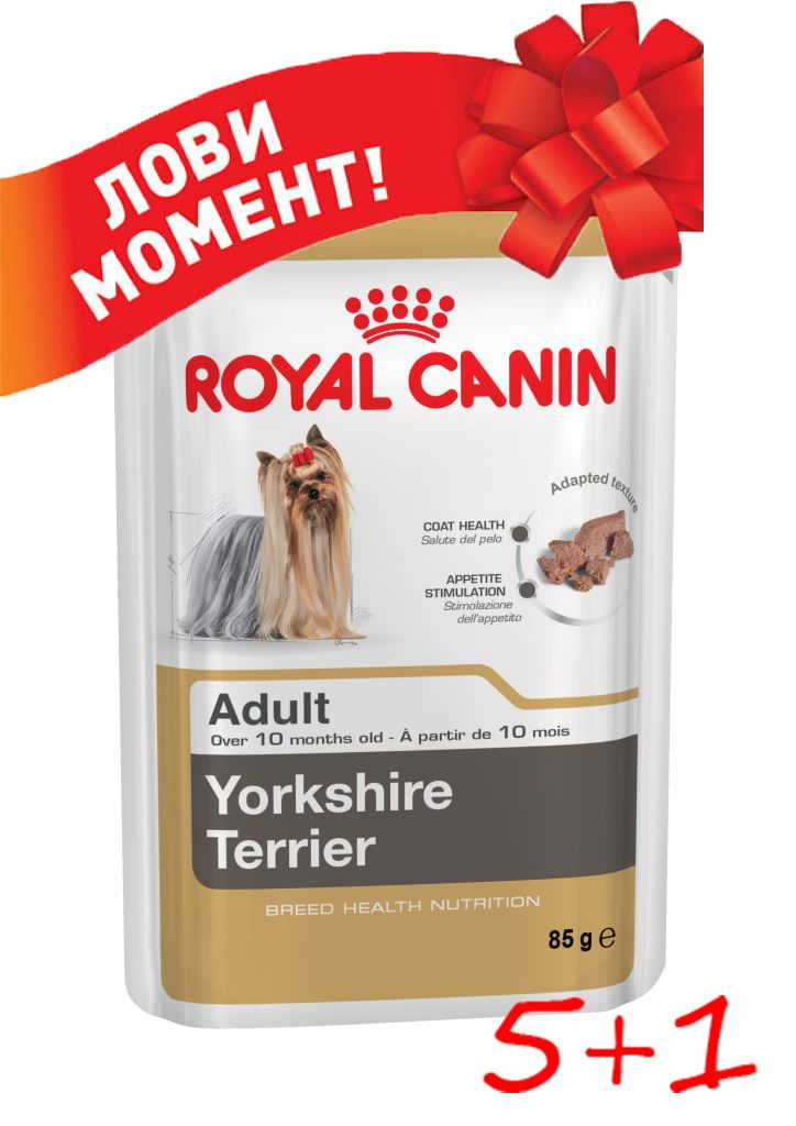Паучи Royal Canin Yorkshire Terrier Adult для взрослых собак породы Йоркширский терьер комплект 5+1