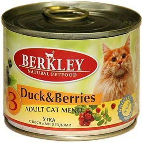Консервы Berkley №3 Duck&Berries для кошек с уткой и лесными ягодами