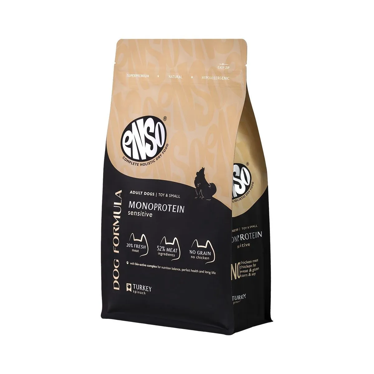 Сухой корм ENSO Dog formula Monoprotein для взрослых собак мелких и миниатюрных пород, индейка и шпинат