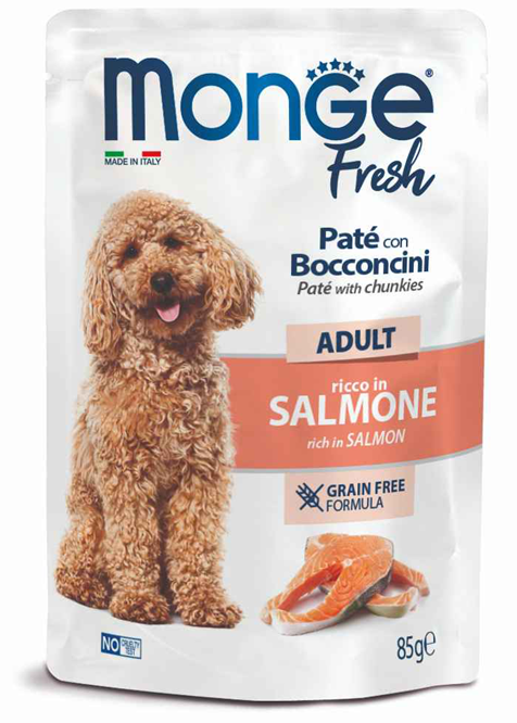 Паучи Monge Dog Fresh для взрослых собак паштет с кусочками лосося