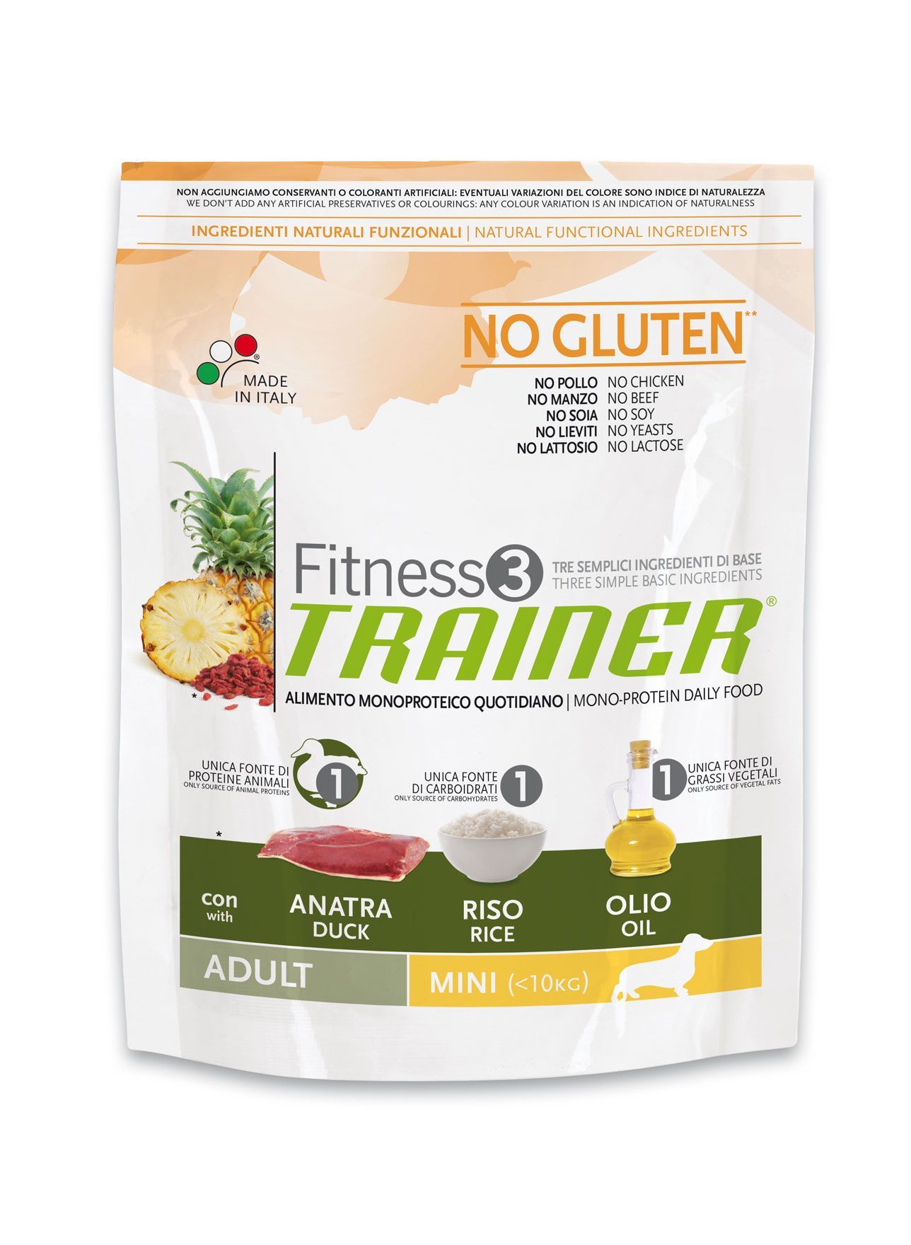 Корм Trainer Fitness3 для взрослых собак малых пород с уткой и рисом (Без глютена)