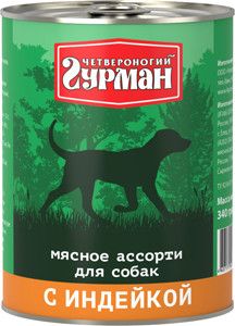 Консервированный корм Четвероногий Гурман "Мясное Ассорти" с индейкой для собак