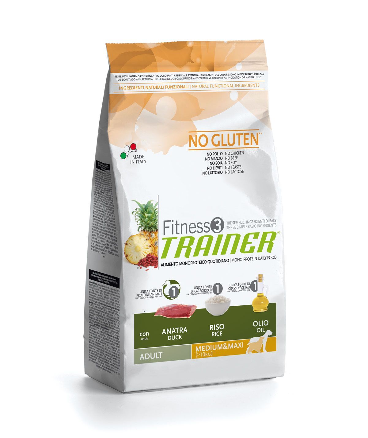 Корм Trainer Fitness3 для собак средних и крупных пород с уткой и рисом (Без глютена)