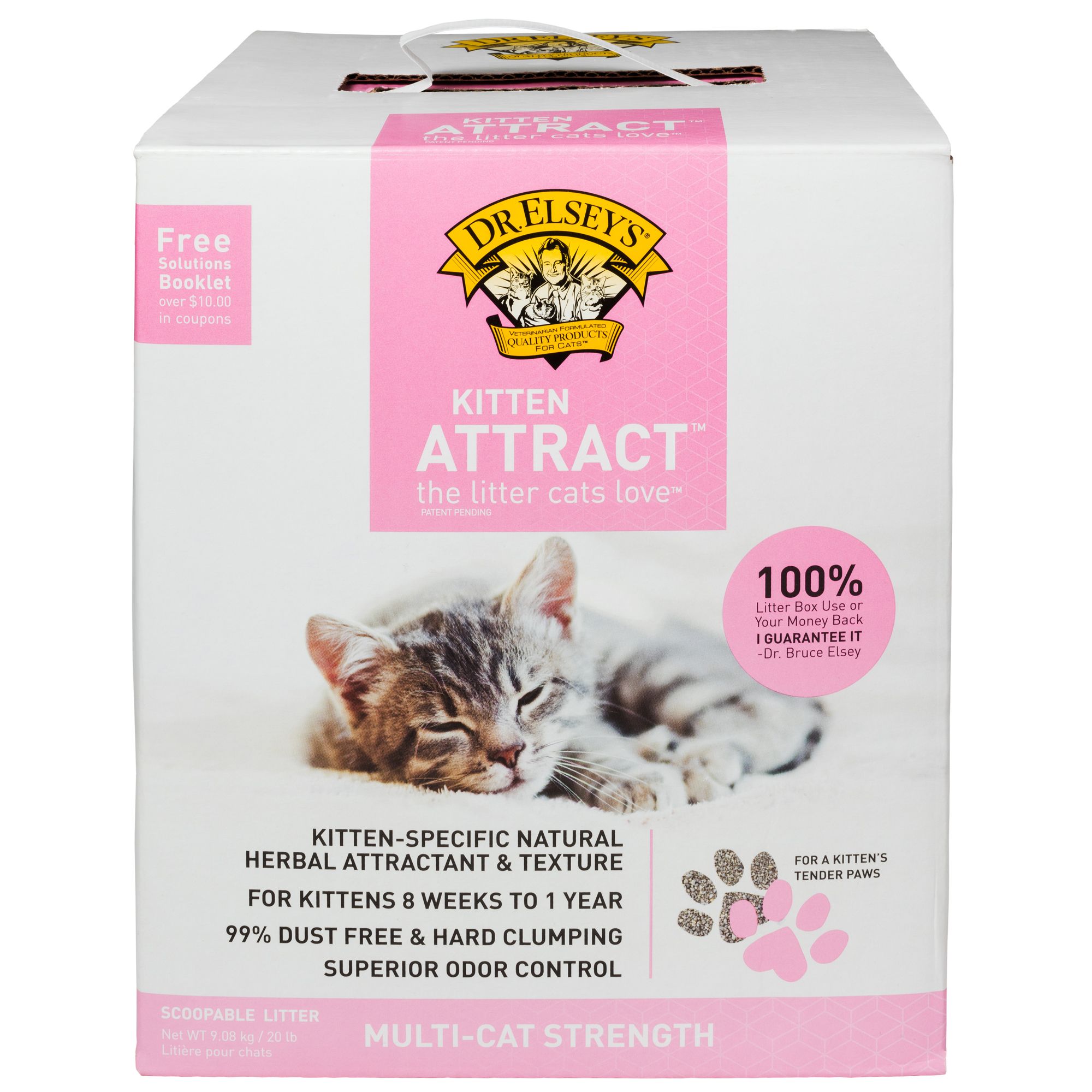 Комкующийся наполнитель Dr. Elsey’s Kitten Attract для кошачьего туалета. Приучение к лотку котят