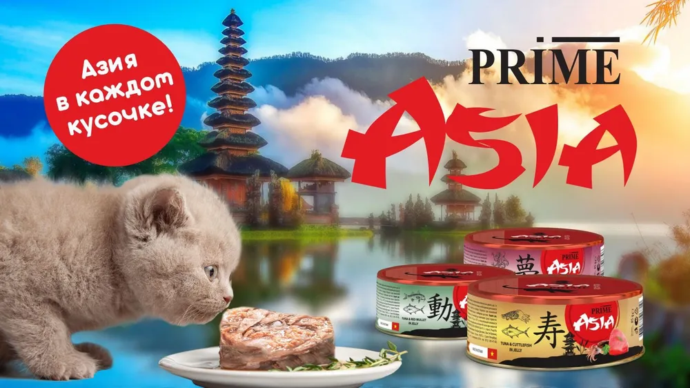Банки Prime Asia для кошек с тунцом и осьминогом в желе