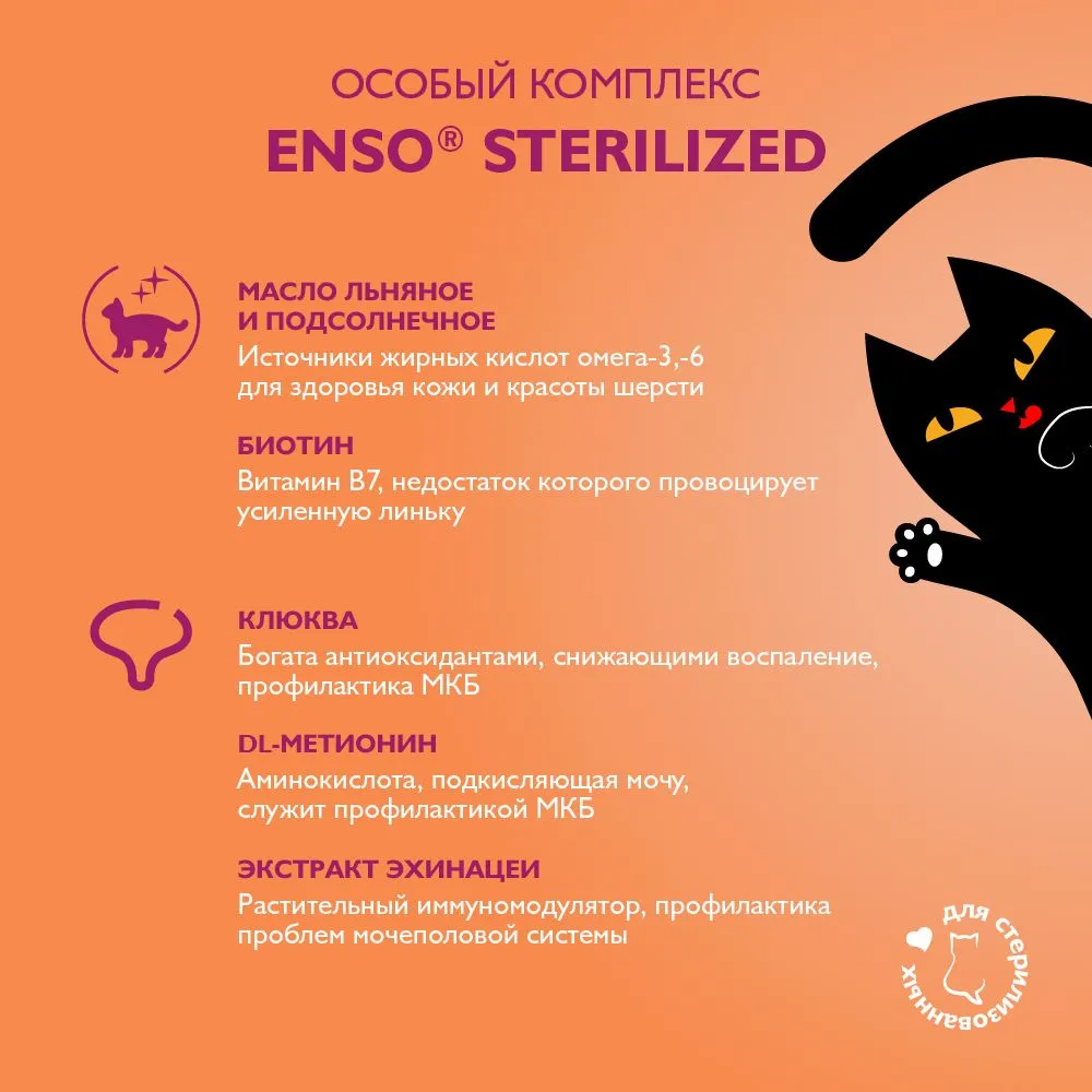 Паучи Enso Sterilized для взрослых стерилизованных кошек кусочки в соусе с перепелкой