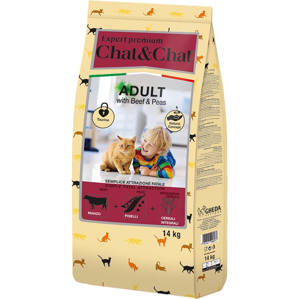 Корм Chat&Chat Expert Premium для взрослых кошек с говядиной и горохом