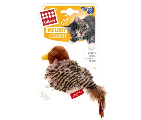 Игрушка Gigwi для кошек Птичка со звуковым чипом и кошачьей мятой (13 см)