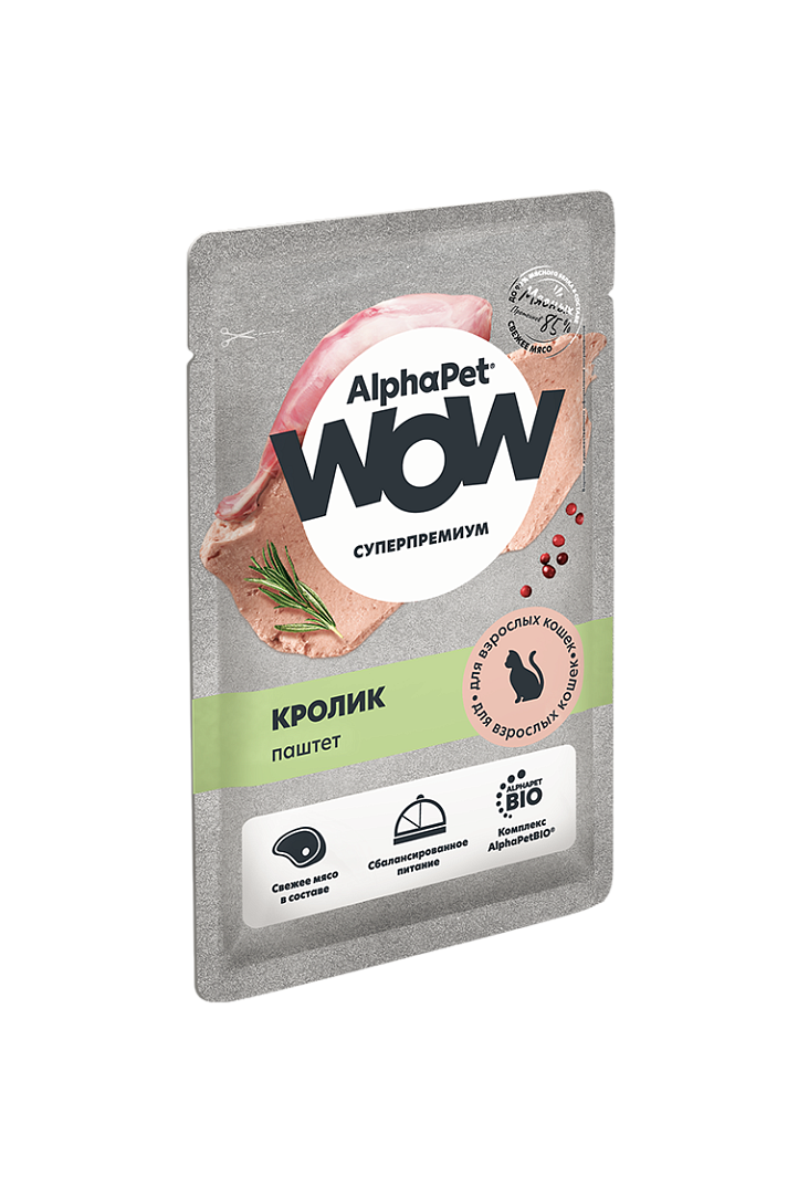 Паучи Alphapet Wow паштет для взрослых кошек с кроликом