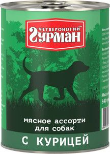 Консервированный корм Четвероногий Гурман "Мясное Ассорти" с курицей для собак