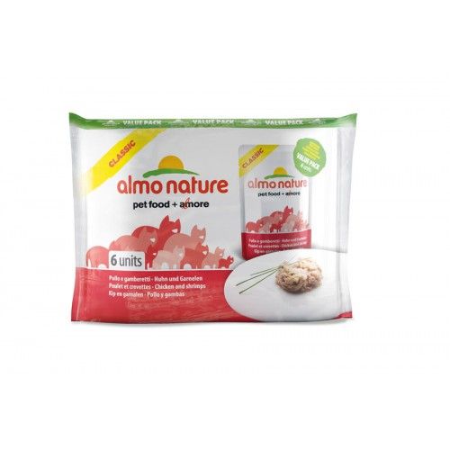 Набор из 6 паучей Almo Nature Classic для кошек с курицей и креветками