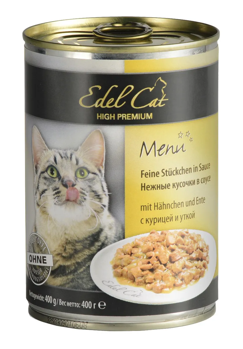 Консервы Edel Cat для кошек нежные кусочки в соусе с курицей и уткой