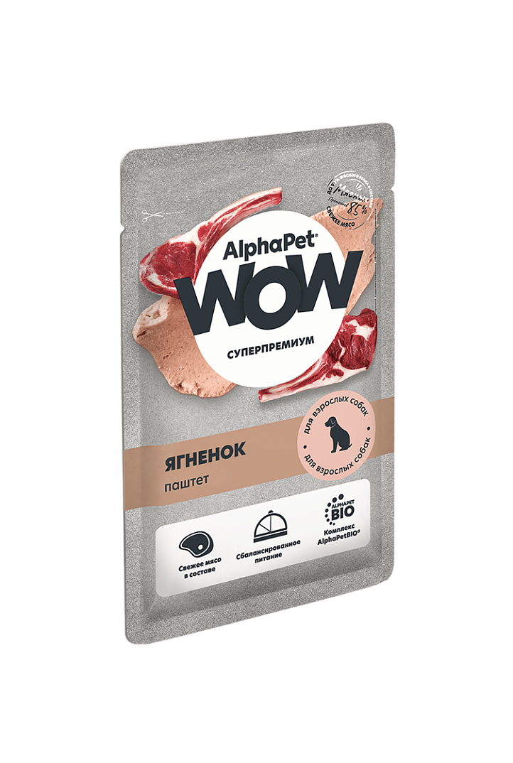 Паучи Alphapet Wow паштет для взрослых собак с ягнёнком