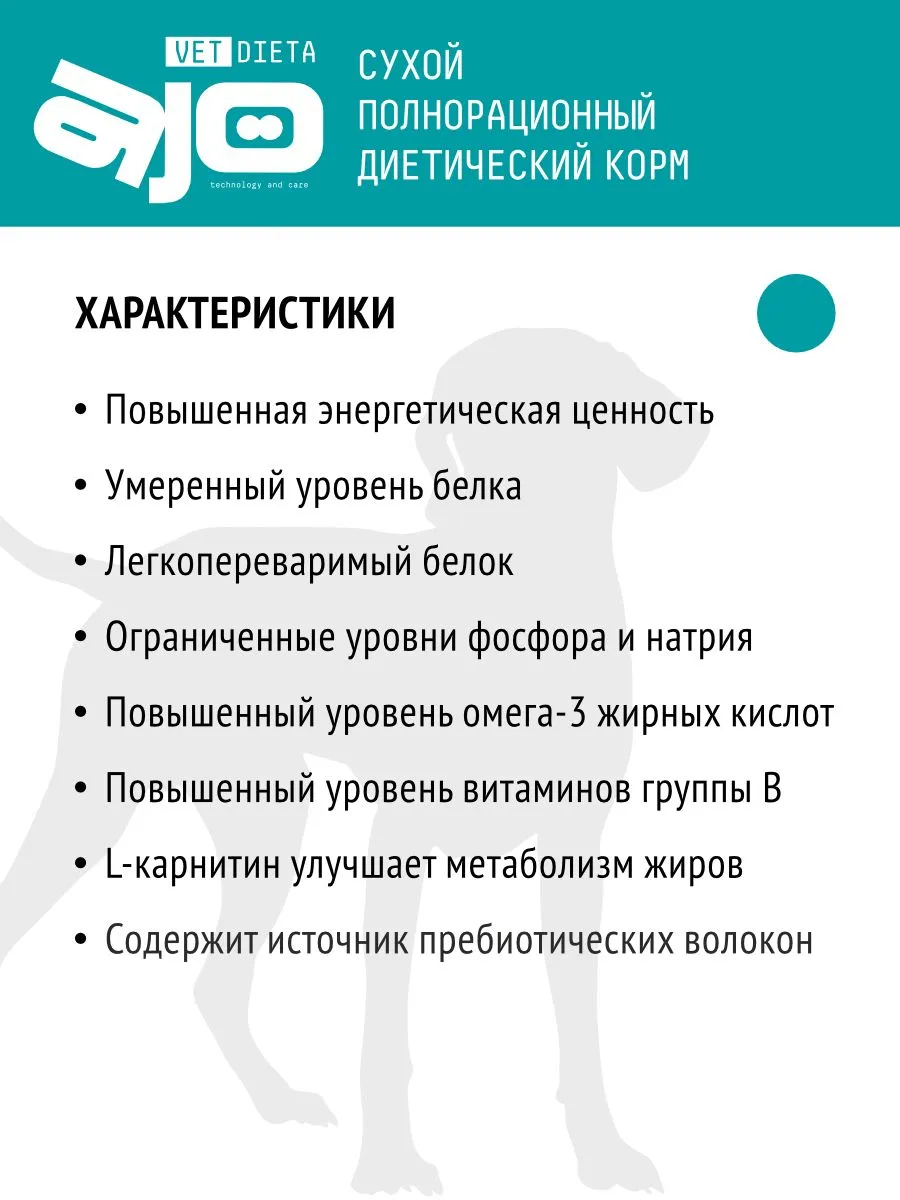 Корм Ajo Vet Dieta Renal диетический корм для собак при хронической болезни почек