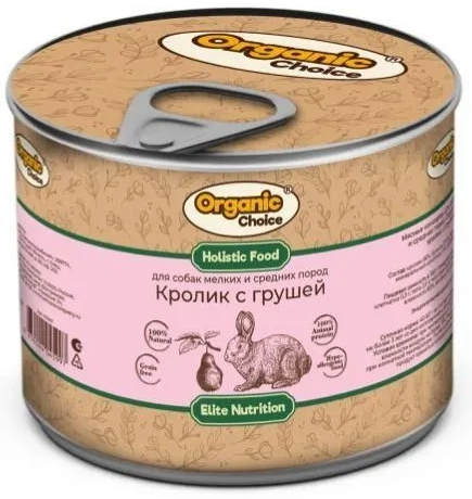 Банки Organic Choice для собак мелких и средних пород с кроликом и грушей