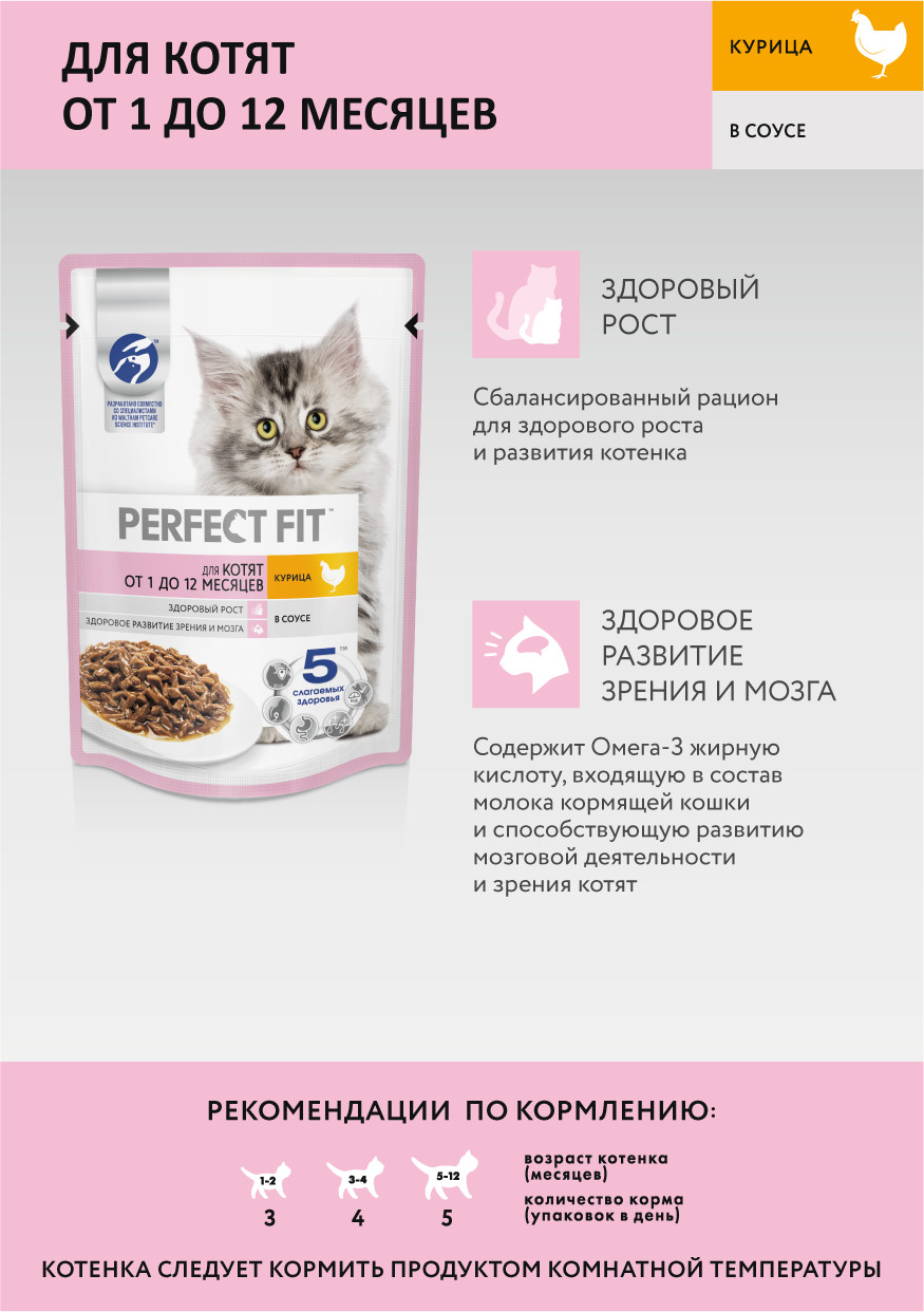 Паучи Perfect Fit для котят с птицей – купить в Москве, цены |  Интернет-магазин Динозаврик
