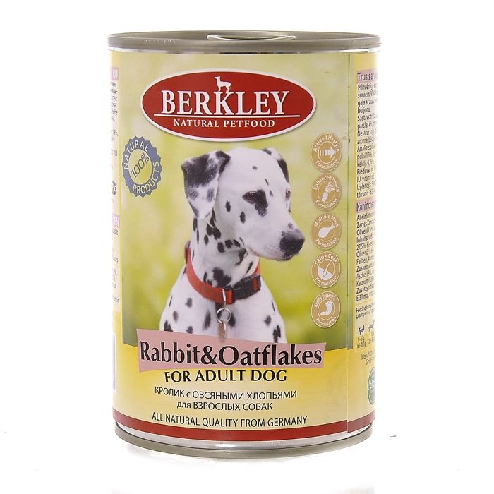 Консервы Berkley Adult Rabbit&Oatflakes для собак с кроликом и овсянкой