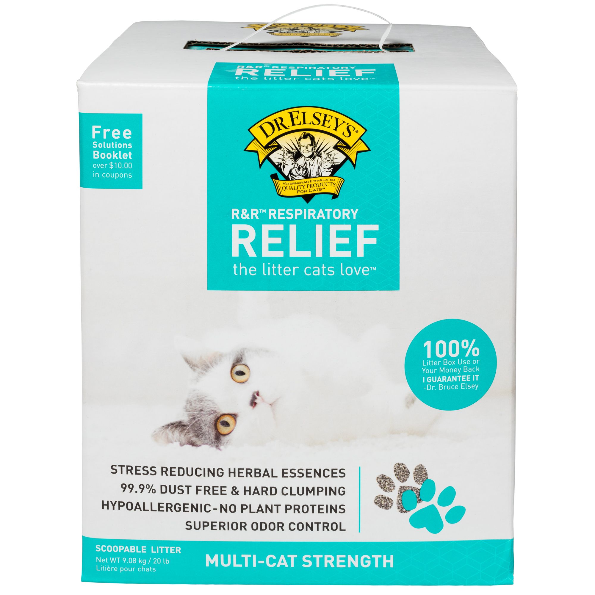 Комкующийся наполнитель Dr. Elsey’s Respiratory Relief для кошачьего туалета. Дыхательная помощь