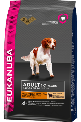 Корм Eukanuba Small&Medium для врослых собак мелких и средних пород с чувствительным пищеварением