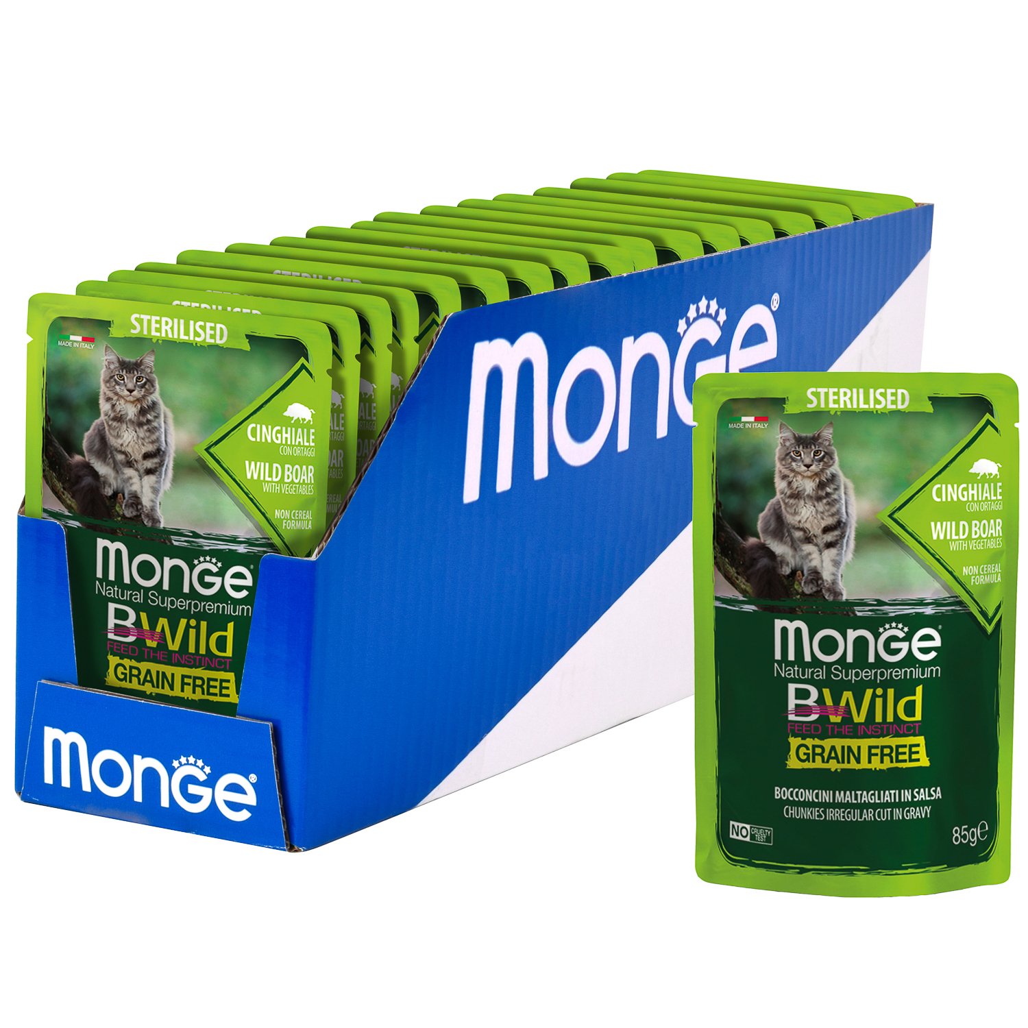 Паучи Monge Cat BWild GRAIN FREE беззерновой для стерилизованных кошек беззерновой из мяса дикого кабана с овощами