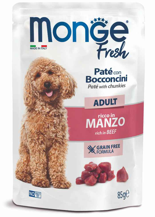 Паучи Monge Dog Fresh для взрослых собак паштет с кусочками говядины