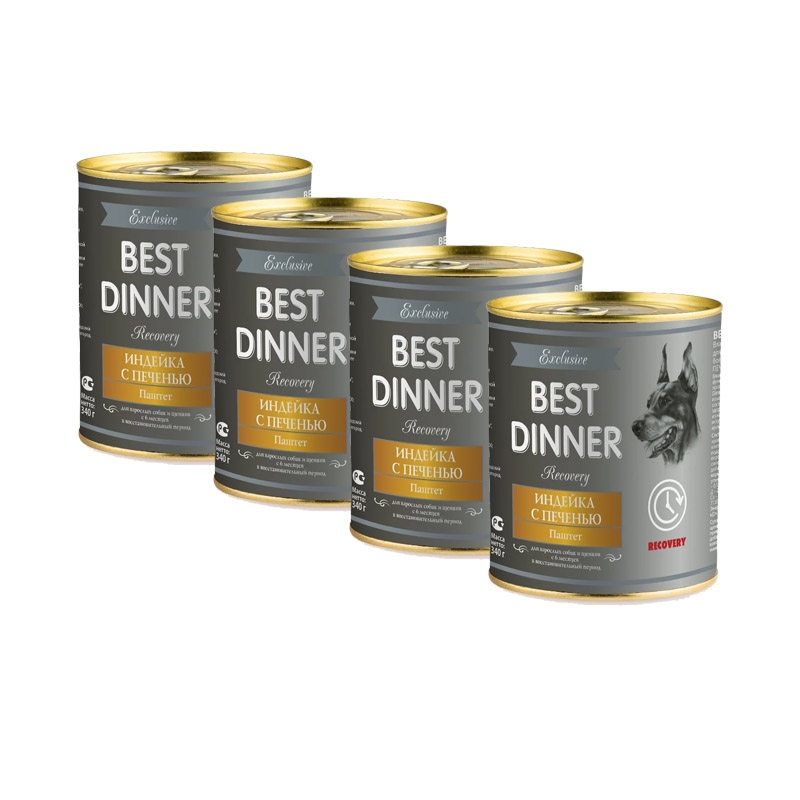Консервы Best Dinner Exclusive Recovery для собак. Индейка с печенью. Упаковка 12шт