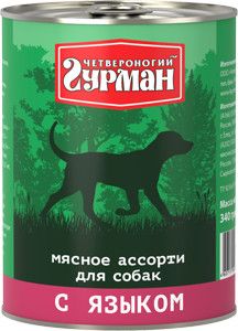 Консервированный корм Четвероногий Гурман "Мясное Ассорти" с языком для собак