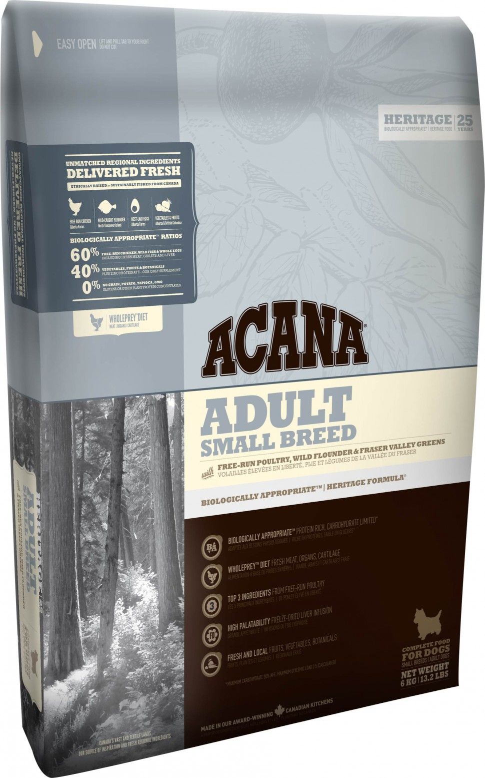 Корм Acana Heritage Adult Small Breed для взрослых собак малых пород с цыпленком и камбалой