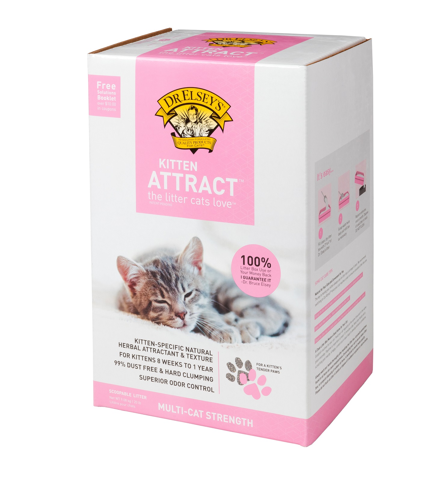 Комкующийся наполнитель Dr. Elsey’s Kitten Attract для кошачьего туалета. Приучение к лотку котят
