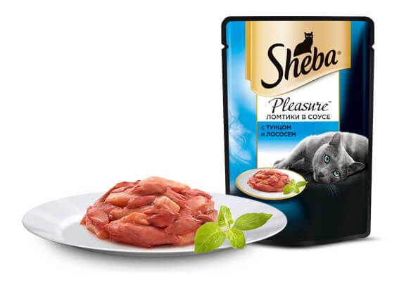 Паучи Sheba Pleasure для кошек. С тунцом и лососем