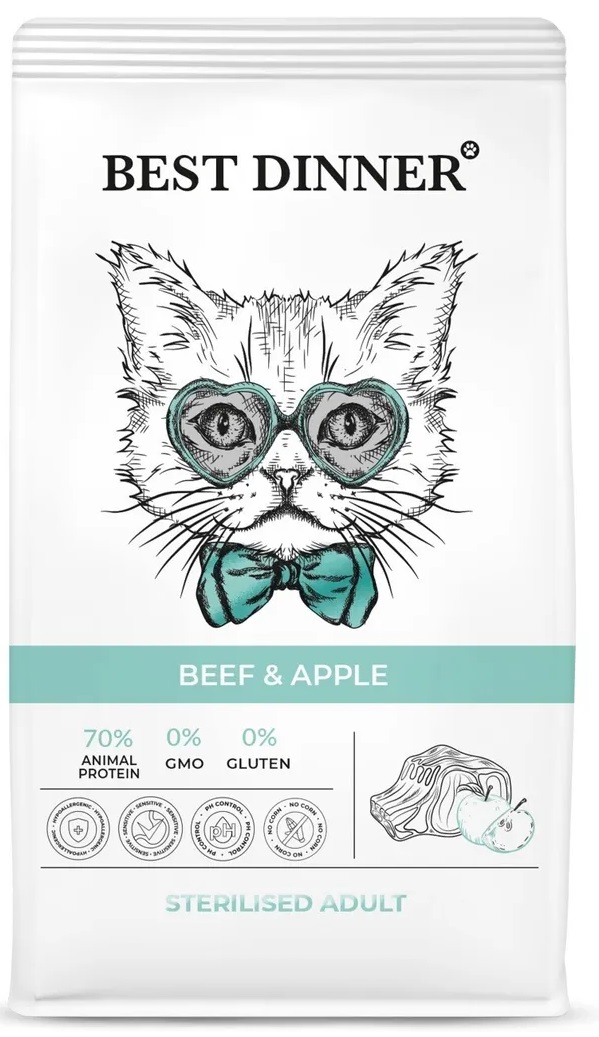 Корм Best Dinner Cat Sterilised Beef & Apple для стерилизованных кошек с говядиной и яблоком