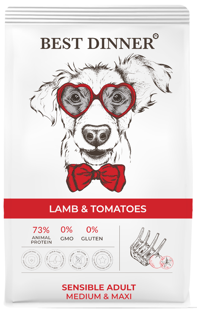 Корм Best Dinner Adult Sensible Medium&Maxi Lamb&Tomatoe для взрослых собак средних, крупных пород с ягнёнком и томатом