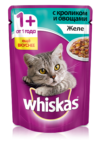 Паучи Whiskas для кошек с кроликом и овощами в желе
