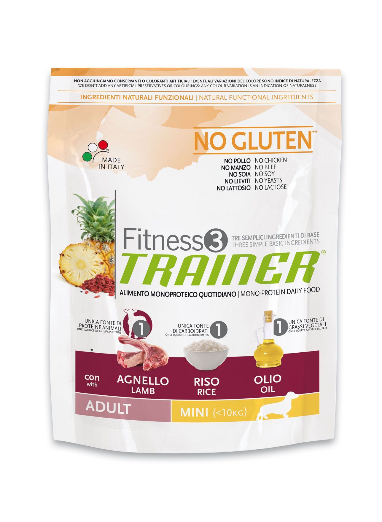 Корм Trainer Fitness3 для взрослых собак малых пород с ягненком и рисом (Без глютена)