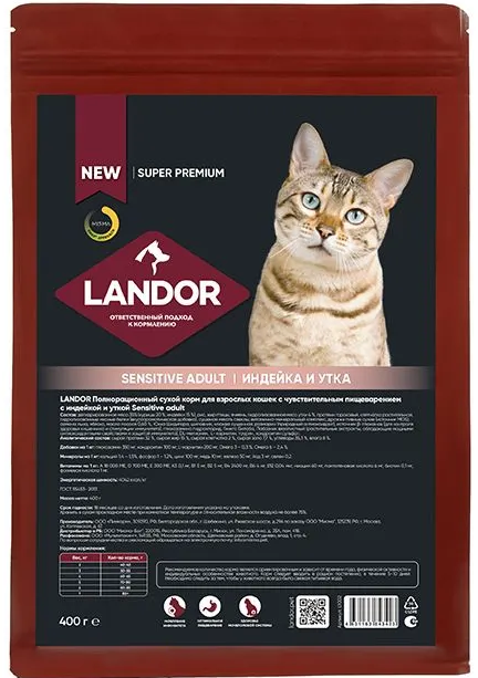 Корм Landor для кошек с чувствительным пищеварением c индейкой и уткой