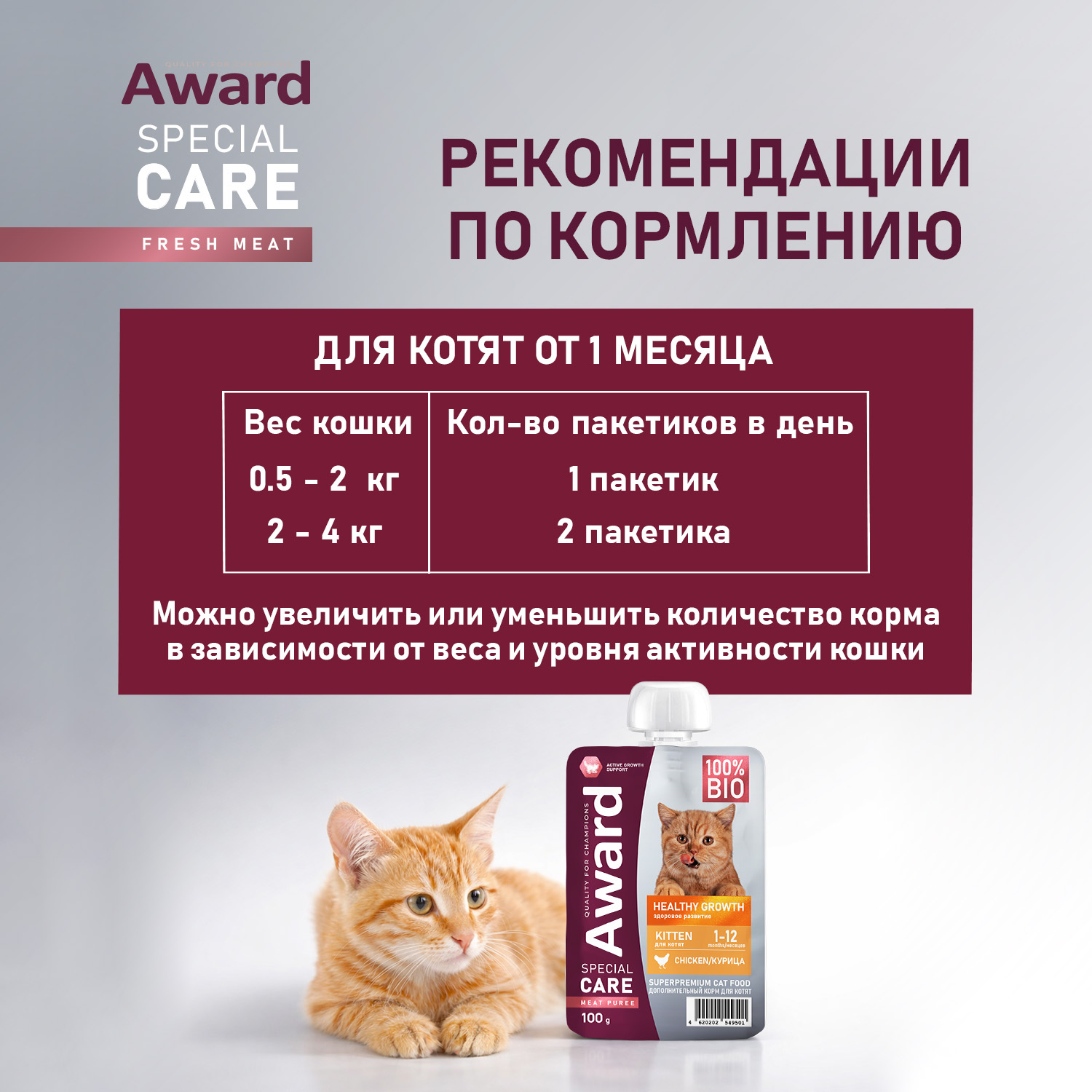 Влажный дополнительный корм Award Special Care Healthy growth "пюре" для котят от 1 месяца из мяса курицы