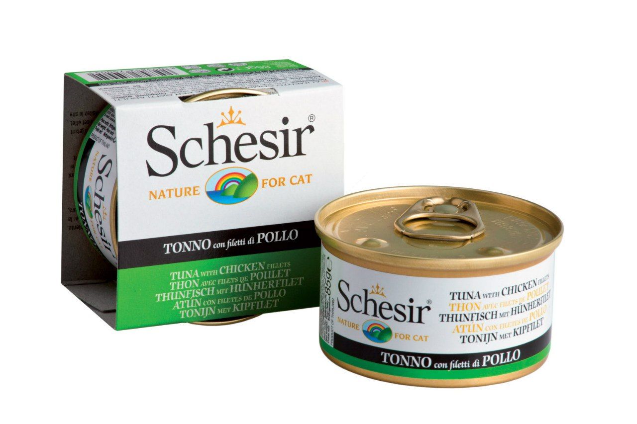 Консервированный корм Schesir для кошек. Тунец с куриным филе
