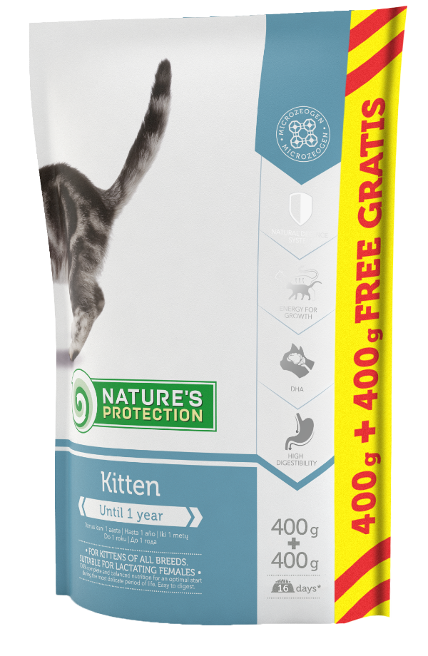 Корм Nature's Protection для котят до года с мясом домашней птицы 0,4+0,4кг