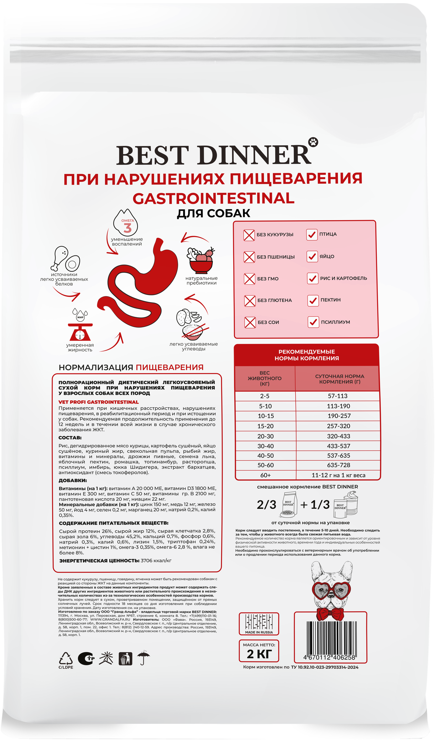 Сухой корм Best Dinner Vet Profi Gastrointestinal для собак, полнорационный диетический, при нарушениях пищеварения 