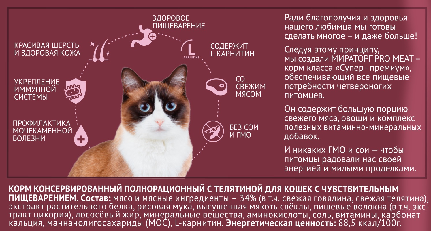 Паучи Мираторг Pro Meat для кошек с чувствительным пищеварением телятина в соусе