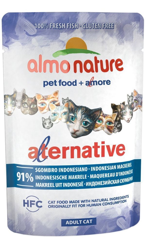 Паучи Almo Nature Alternative 91% мяса для кошек с индонезийской макрелью
