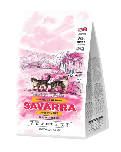 Сухой корм Savarra Sensitive Cat для взрослых кошек с чувствительным пищеварением с ягненком