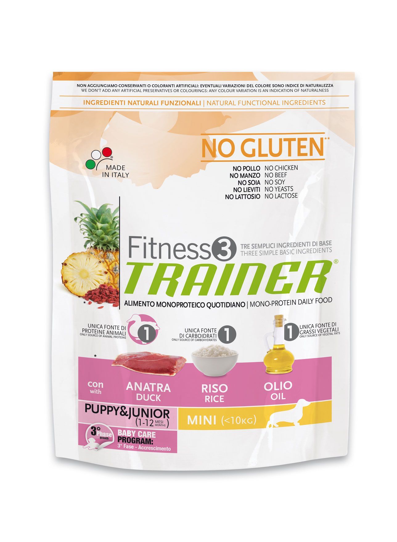 Корм Trainer Fitness3 для щенков и юниоров малых пород с уткой и рисом (Без глютена)